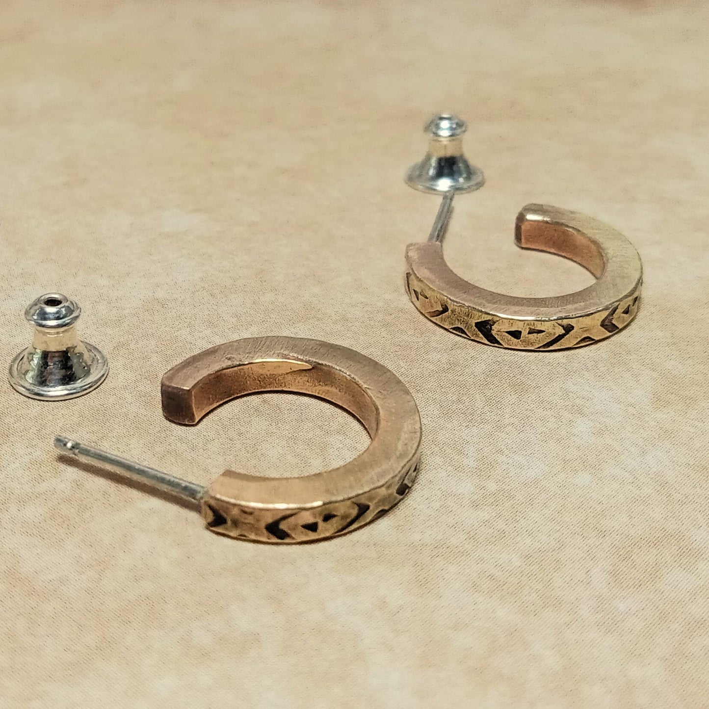 Unisex Bronze Hoop Earrings with Stamped Detail
