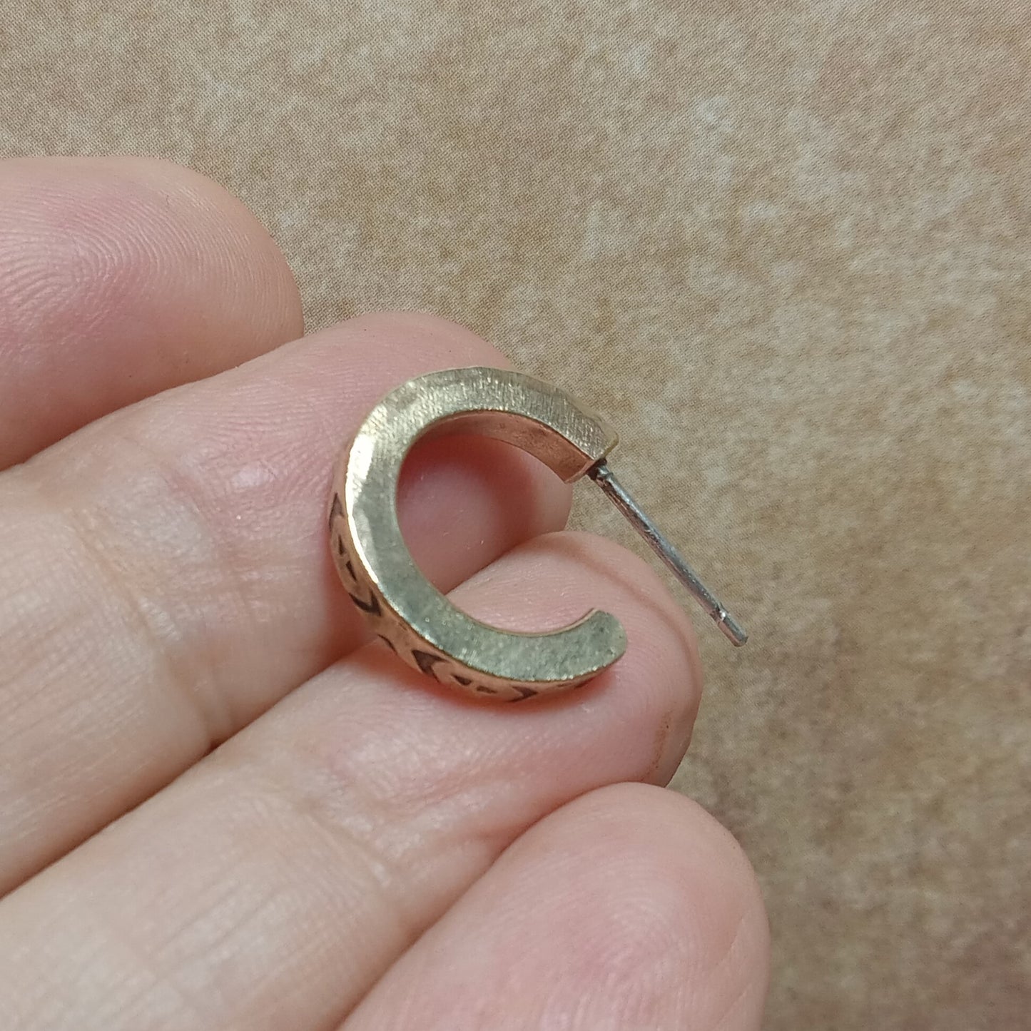 Unisex Bronze Hoop Earrings with Stamped Detail