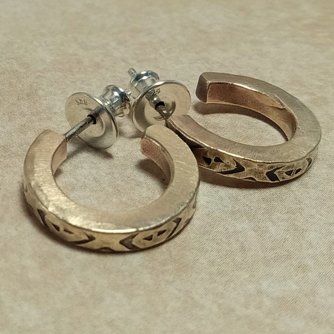 Unisex Bronze Hoop Earrings with Stamped Detail