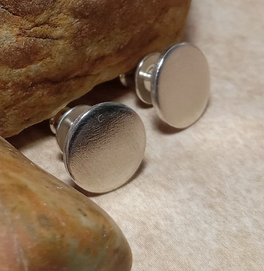 Minimalist Argentium Silver Stud Earrings – Small Brushed Disk Post Earrings by Mocahete