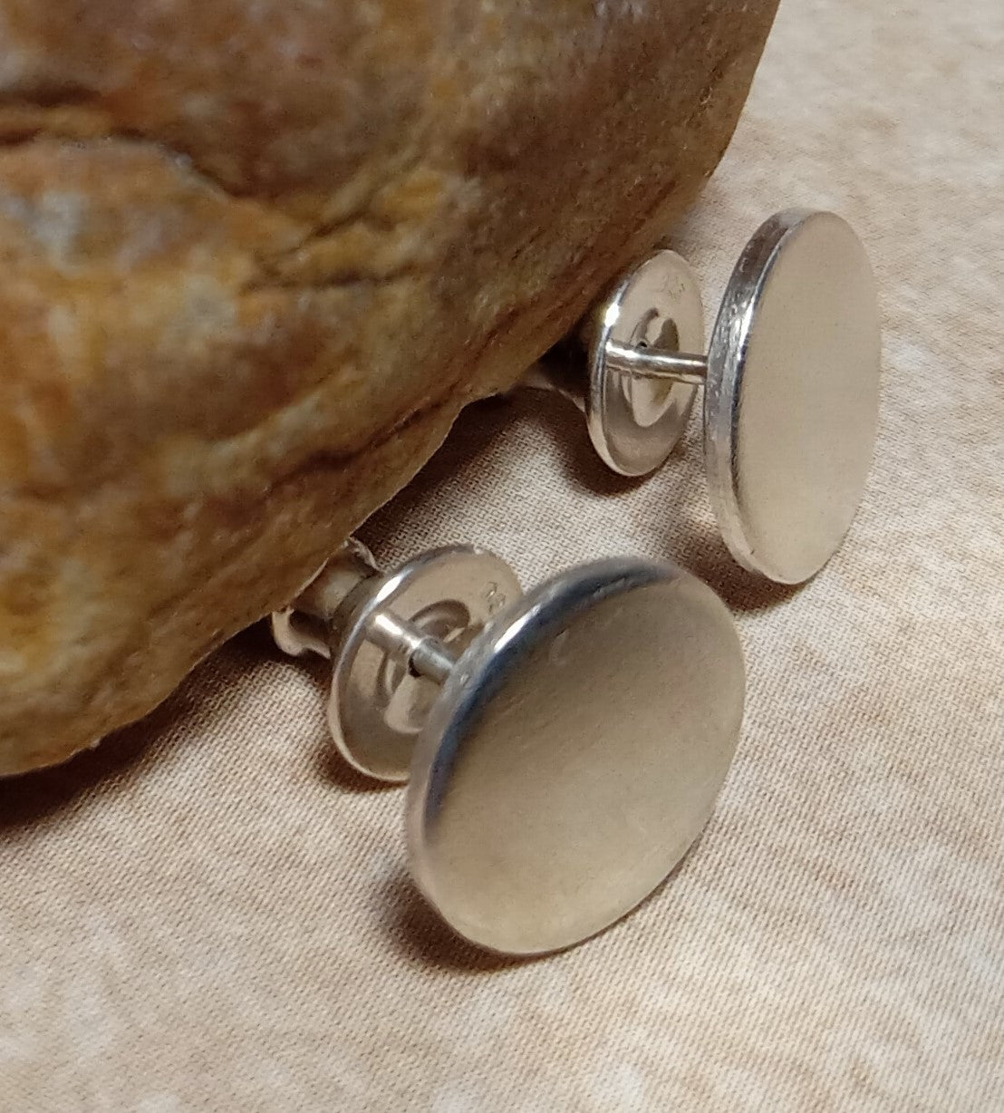 Minimalist Argentium Silver Stud Earrings – Small Brushed Disk Post Earrings by Mocahete