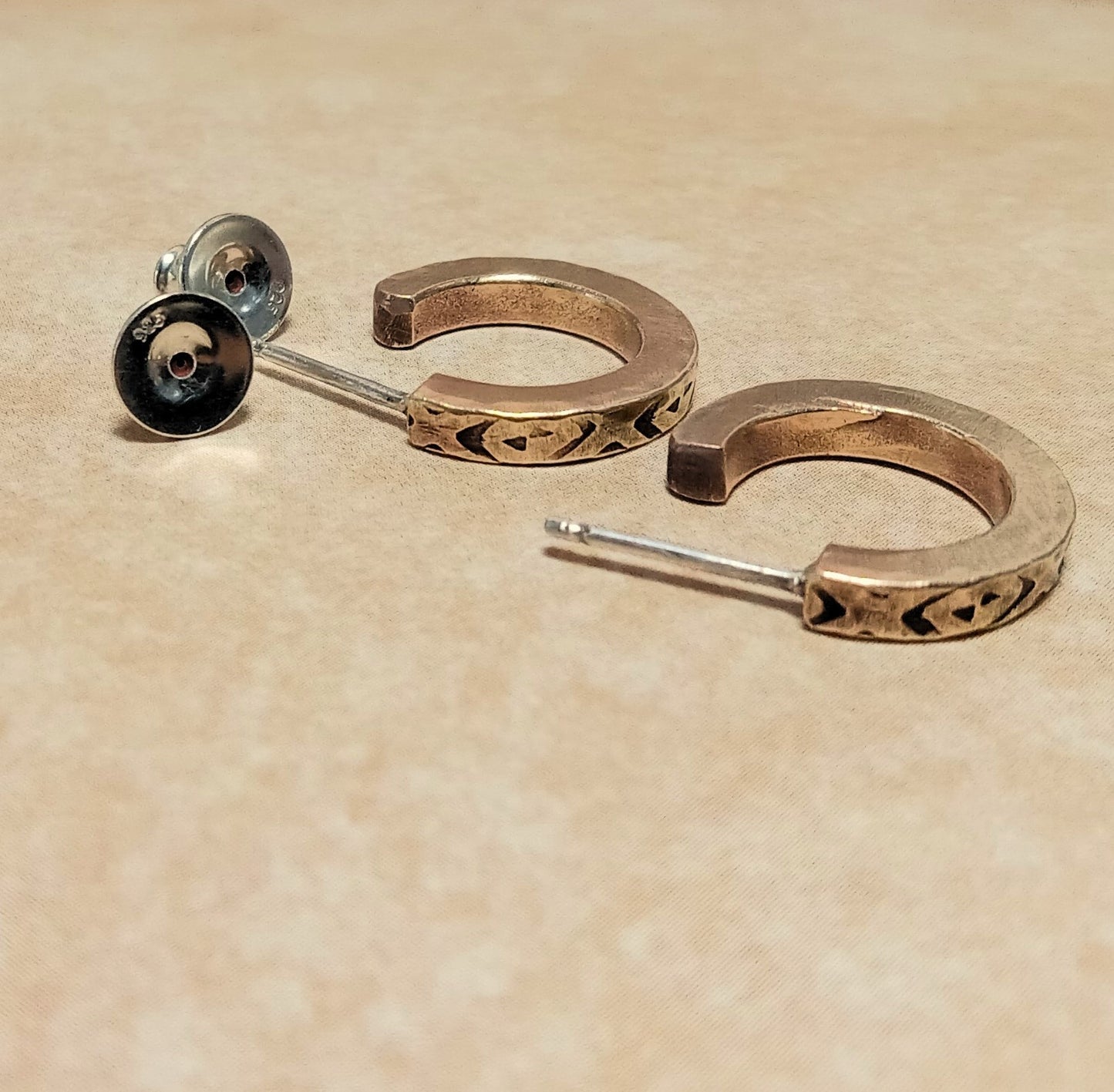 Unisex Bronze Hoop Earrings with Stamped Detail
