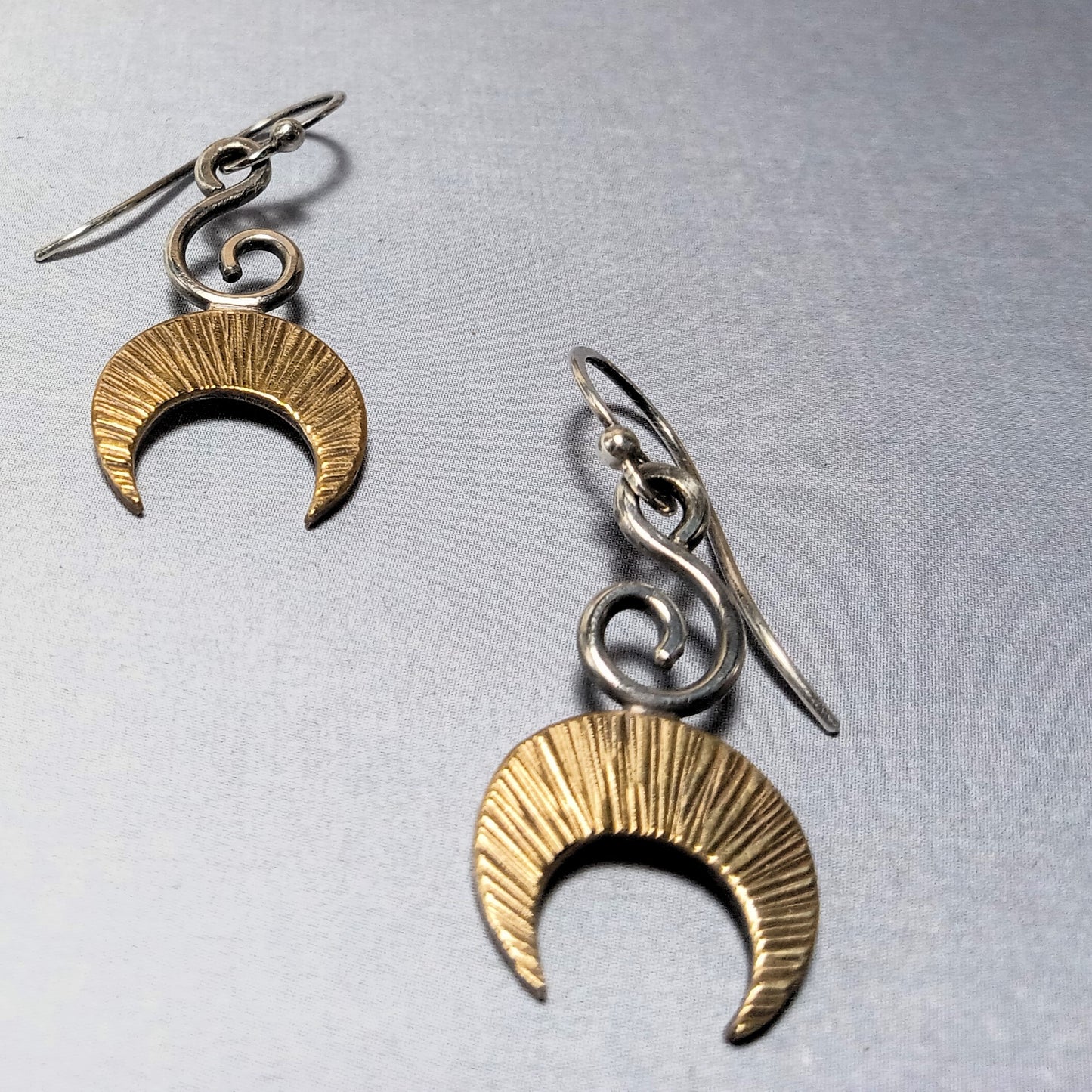 Bronze Crescent Moon Earrings – Sterling Silver Accents
