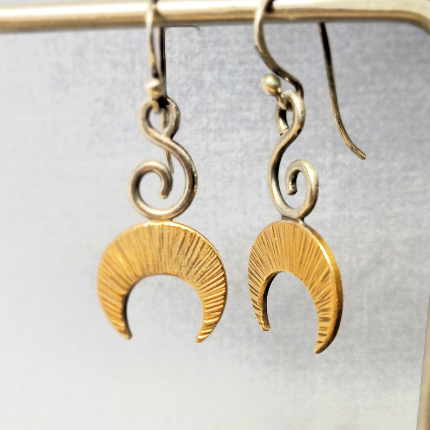 Bronze Crescent Moon Earrings – Sterling Silver Accents