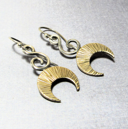 Bronze Crescent Moon Earrings – Sterling Silver Accents