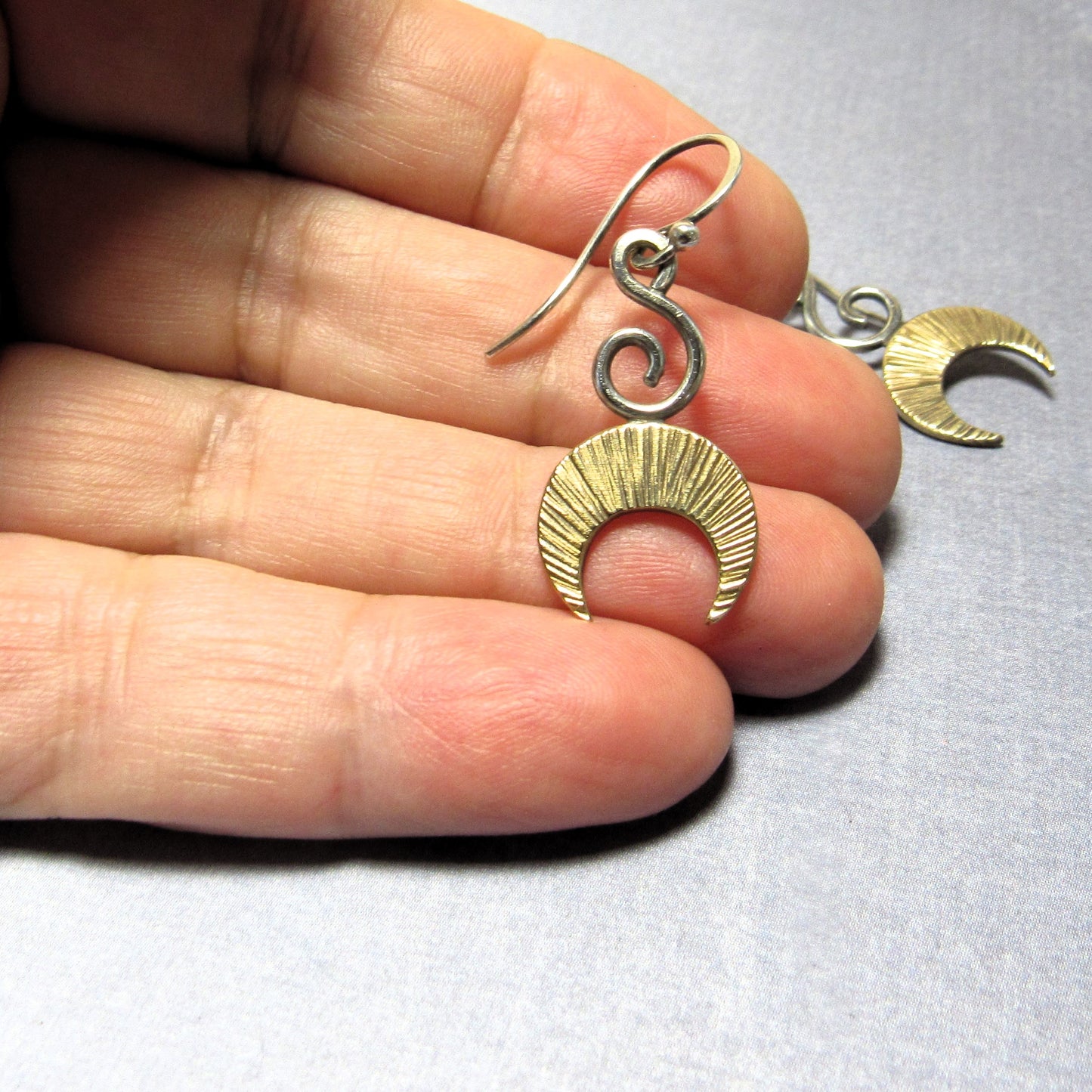 Bronze Crescent Moon Earrings – Sterling Silver Accents
