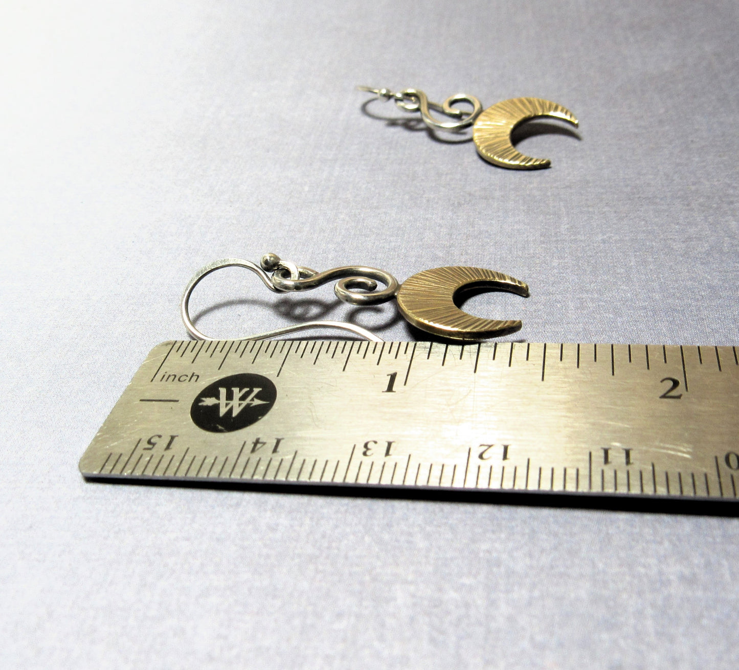 Bronze Crescent Moon Earrings – Sterling Silver Accents