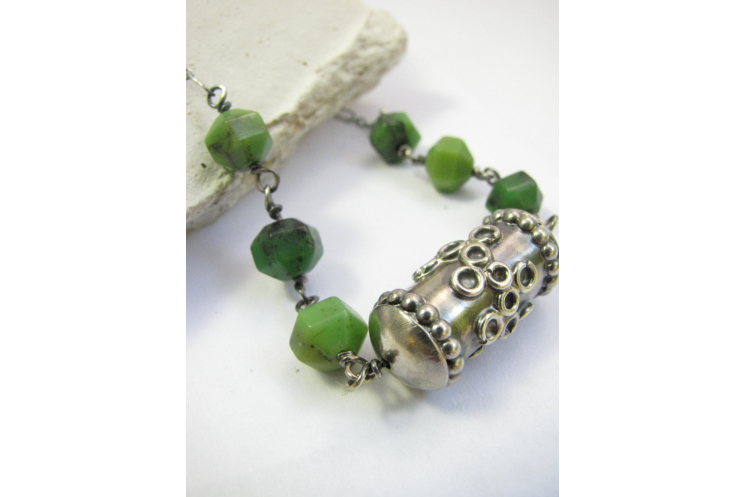 Handcrafted Sterling Silver And Chrysoprase Necklace