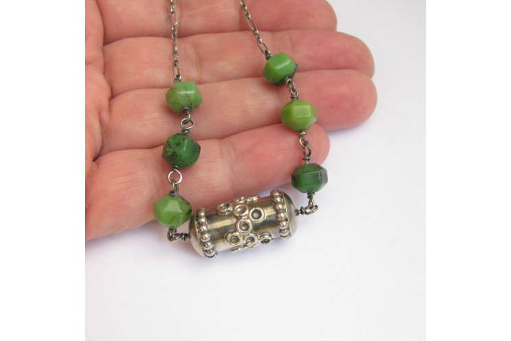 Handcrafted Sterling Silver And Chrysoprase Necklace