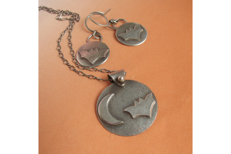 Sterling Silver Bat Earrings And Necklace Set