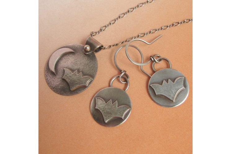 Sterling Silver Bat Earrings And Necklace Set