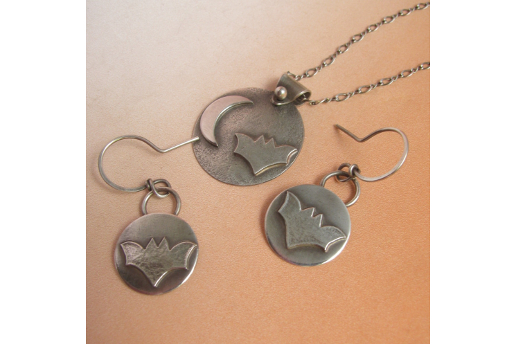 Sterling Silver Bat Earrings And Necklace Set