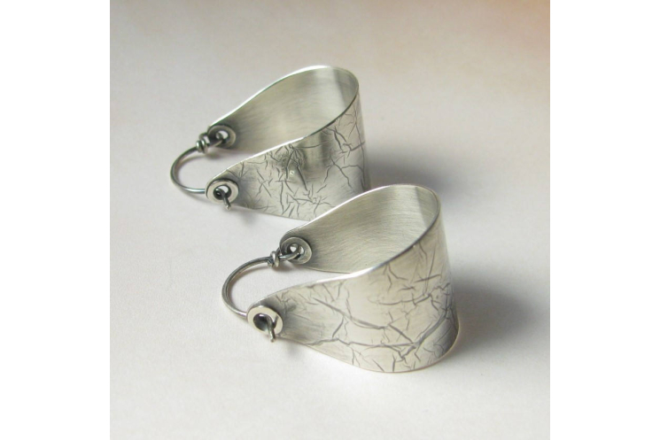 Contemporary Large Argentium Sterling Silver Saddle Hoop Earrings - Image 2