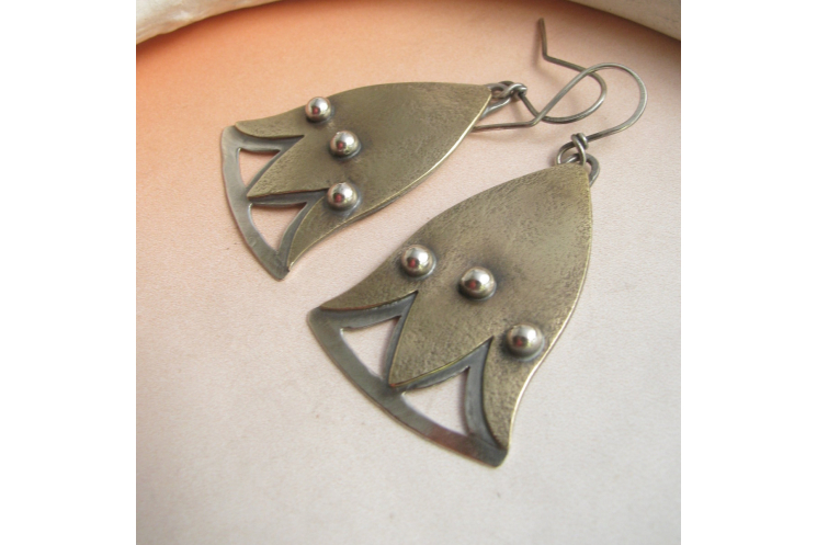 Mixed Metal Lotus Flower Earrings, Two Tone Exotic Metalsmith Earrings