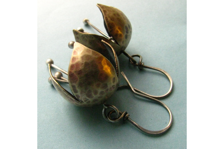 Mixed Metal, Nugold And Sterling Silver Tinkling Bell Flower Earrings - Image 3