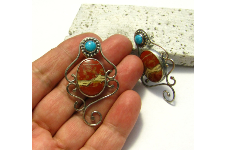 Red Jasper And Turquoise Earrings - Image 5