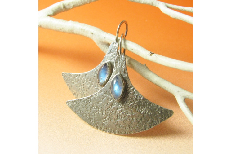 Modern Argentium Sterling Silver And Rainbow Moonstone Earrings Image 1