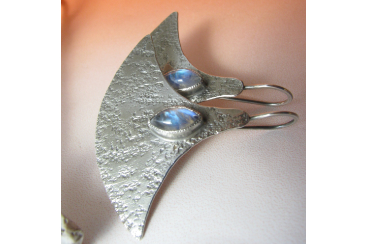 Modern Argentium Sterling Silver And Rainbow Moonstone Earrings Image 2