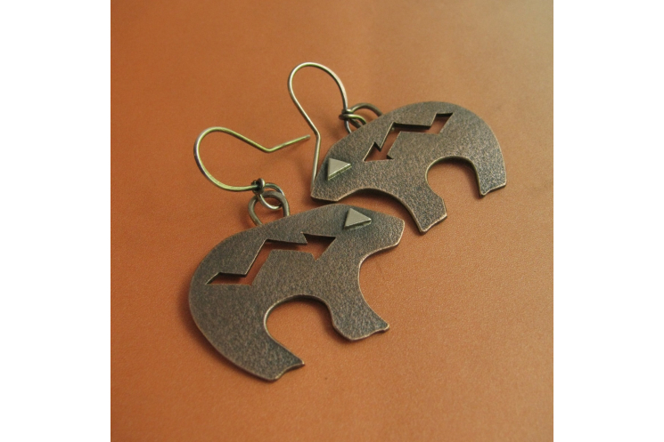 Copper And Sterling Silver Mixed Metal Earrings Bear Earrings