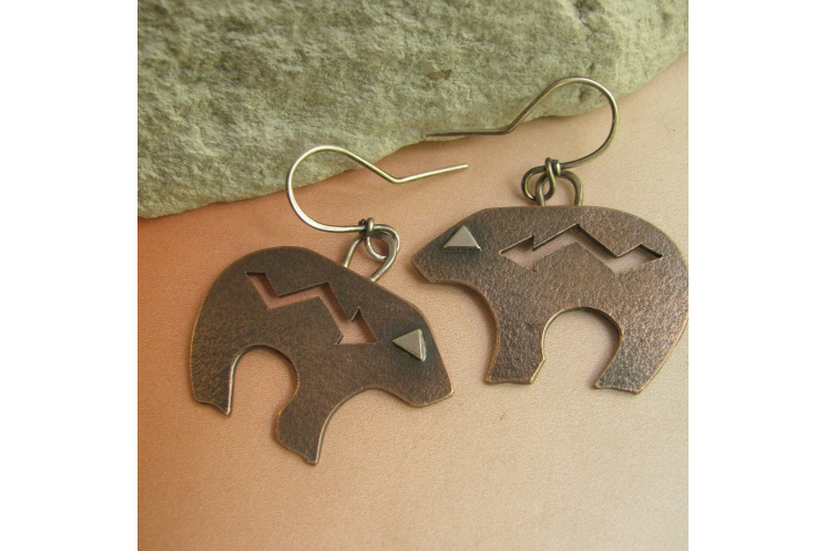 Copper And Sterling Silver Mixed Metal Earrings Bear Earrings