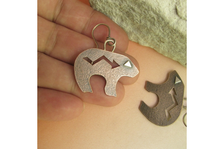 Copper And Sterling Silver Mixed Metal Earrings Bear Earrings