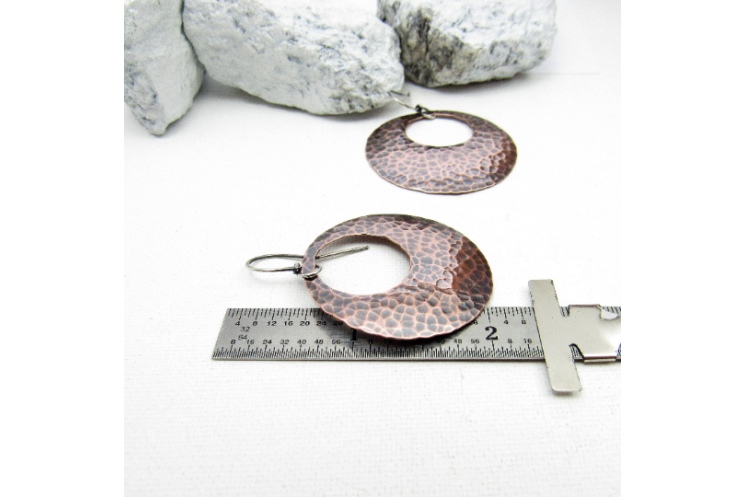 Hammered Copper Gypsy Earrings, SS Ear Wires