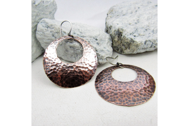 Hammered Copper Gypsy Earrings, SS Ear Wires