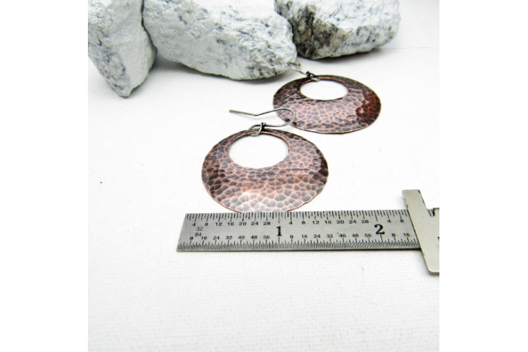 Hammered Copper Gypsy Earrings, SS Ear Wires