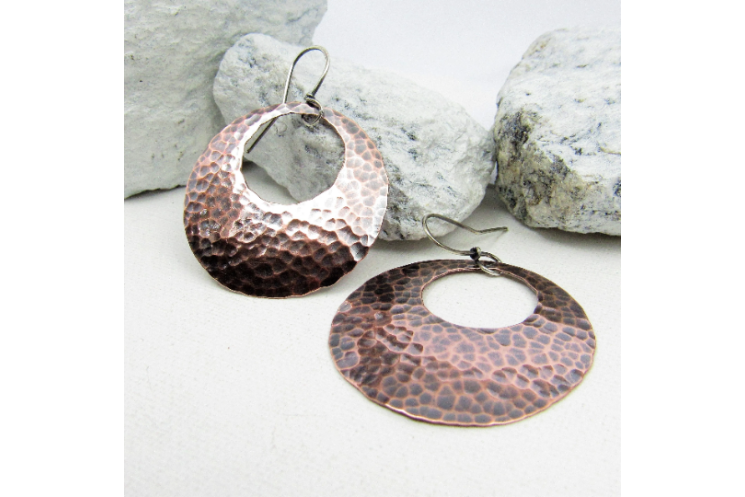 Hammered Copper Gypsy Earrings, SS Ear Wires