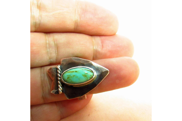 Size 8 Turquoise Arrowhead Ring In Copper, Fine and Sterling Silver