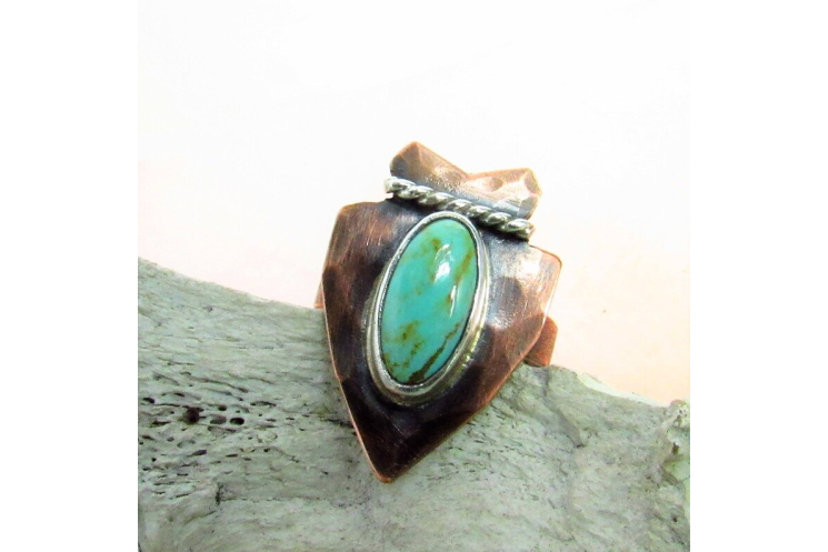 Size 8 Turquoise Arrowhead Ring In Copper, Fine and Sterling Silver