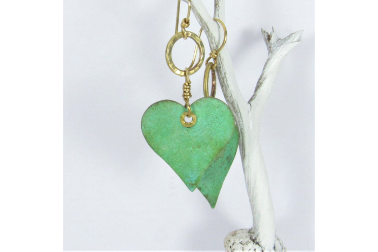 Large Verdigris Heart Earrings