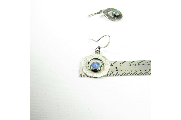 Small Hammered Sterling Silver Moonstone Circle Earrings