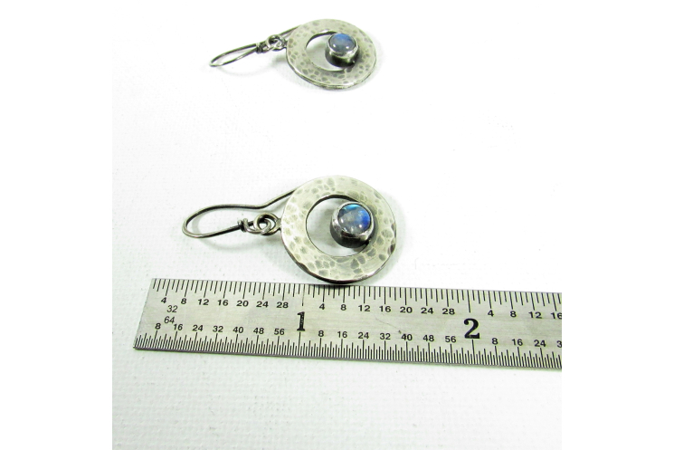 Small Hammered Sterling Silver Moonstone Circle Earrings