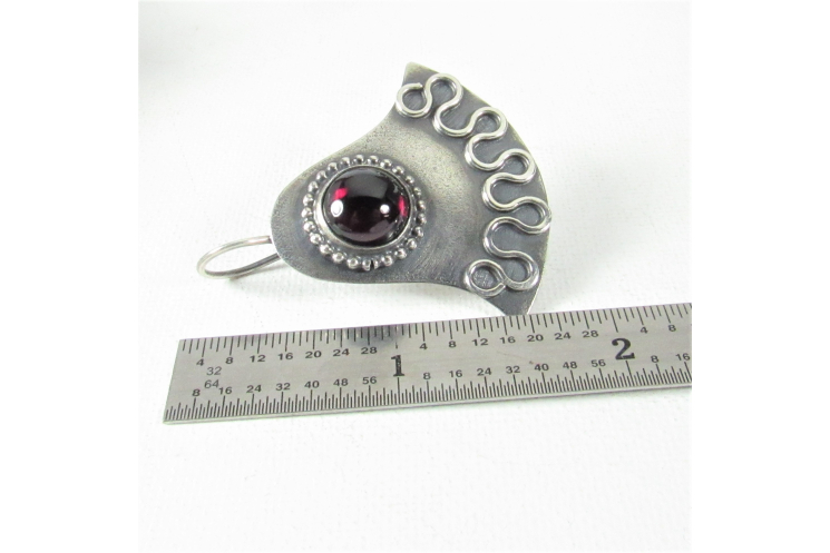 Argentium Sterling Silver Egyptian Lotus Earrings With Large Deep Red Garnets