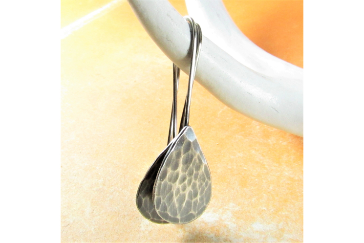 Argentium Sterling Silver Hammered Tear Drop Earrings