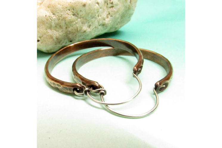 Lareg Hammered Copper Hoop Earrings Image 2