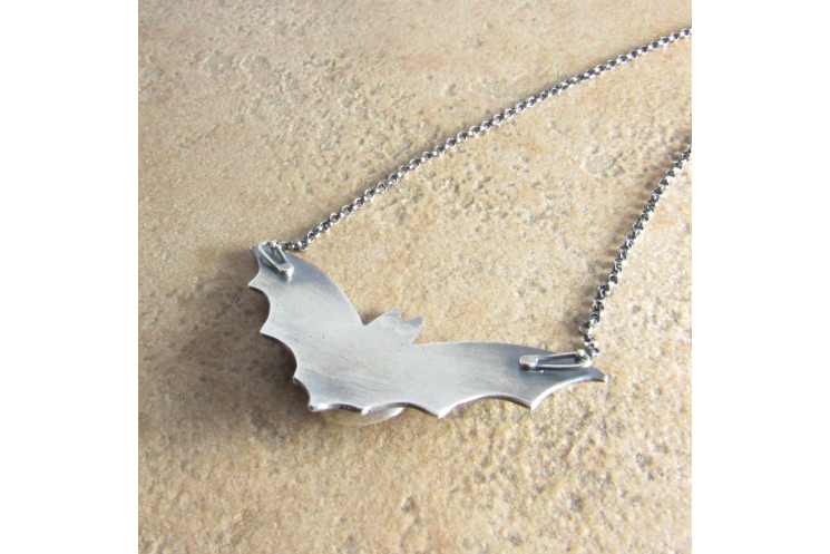 Argentium Sterling Silver Bat Pendant Necklace With Black Onyx