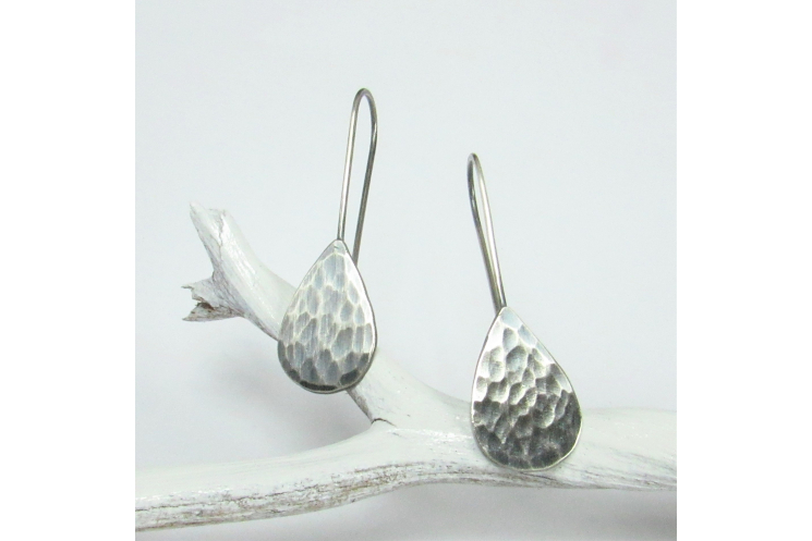 Argentium Sterling Silver Hammered Tear Drop Earrings