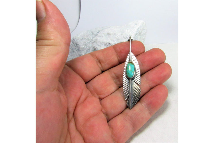 Sterling Silver Feather Necklace With Kingman Turquoise