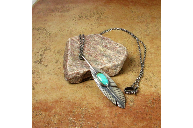 Sterling Silver Feather Necklace With Kingman Turquoise