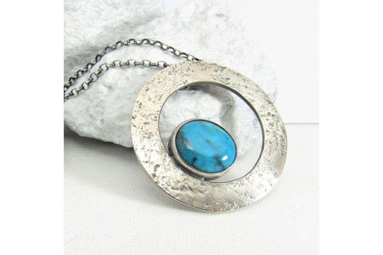 Modern Argentium Sterling Silver And Kingman Turquoise Necklace