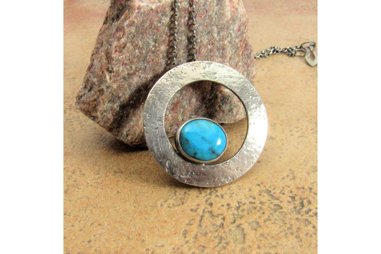 Modern Argentium Sterling Silver And Kingman Turquoise Necklace