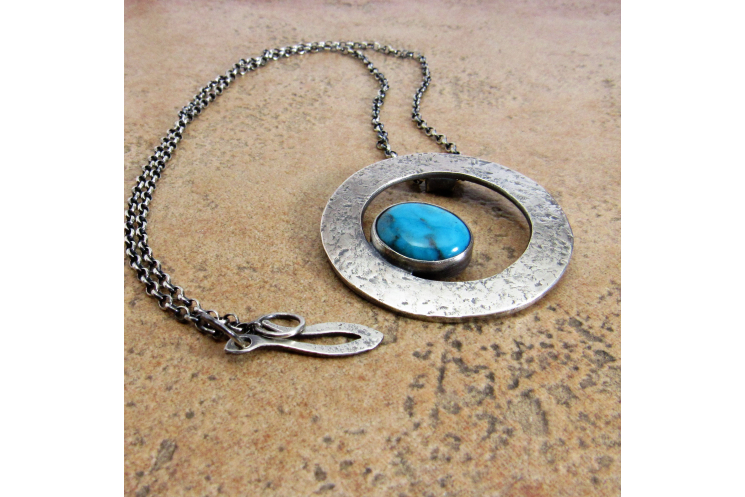 Modern Argentium Sterling Silver And Kingman Turquoise Necklace