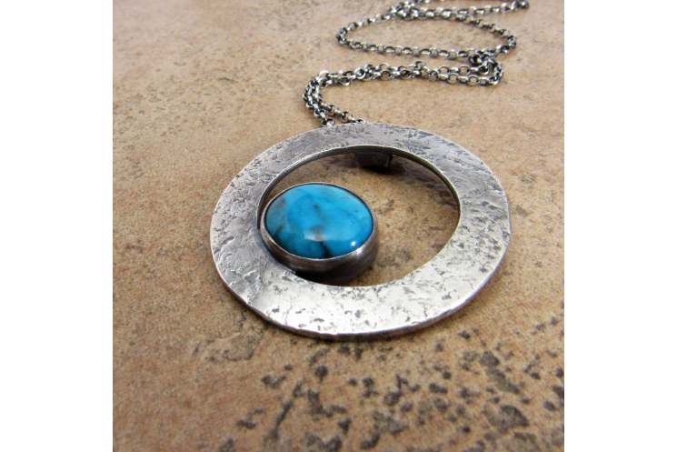 Modern Argentium Sterling Silver And Kingman Turquoise Necklace
