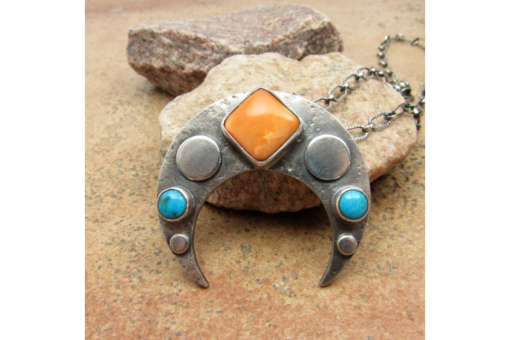 Spiny Oyster And Turquoise Sterling Silver Contemporary Naja Necklace