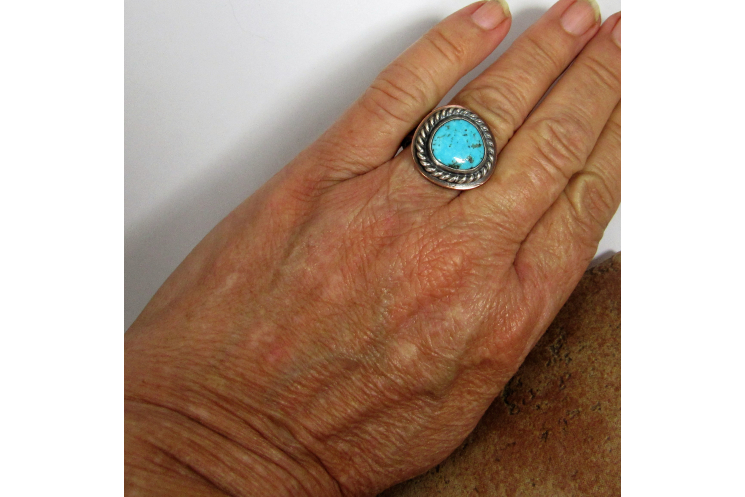 Sterling Silver And Copper Turquoise Ring Unisex Size 9