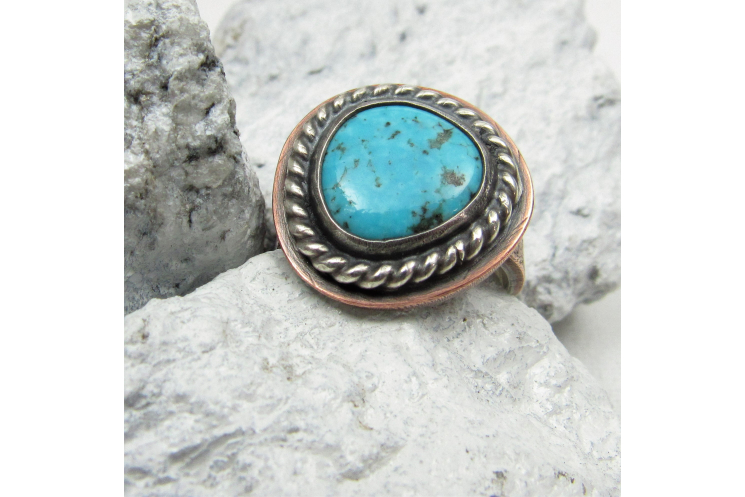 Sterling Silver And Copper Turquoise Ring Unisex Size 9
