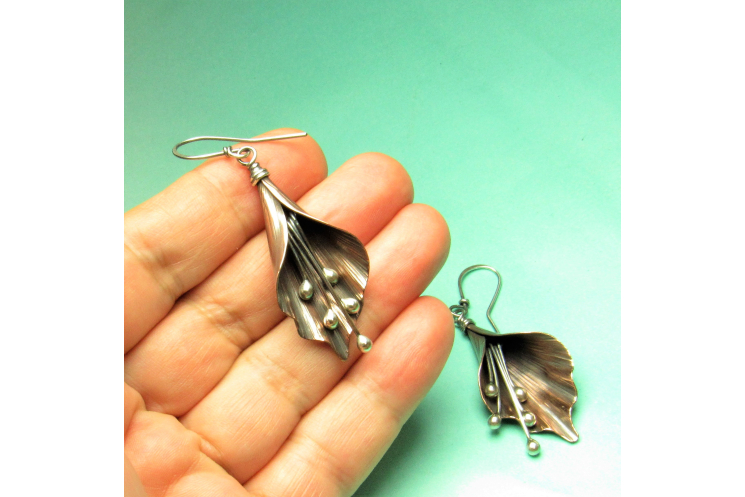Copper And Sterling Silver Mixed Metal Lily Flower Earrings - Image 5