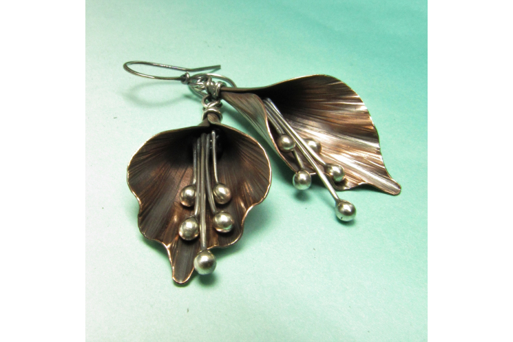 Copper And Sterling Silver Mixed Metal Lily Flower Earrings - Image 2